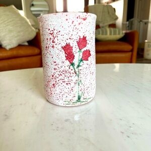 Vintage Signed Montana Earth Pottery Handmade Poppy Speckeled Red and Cream Vase